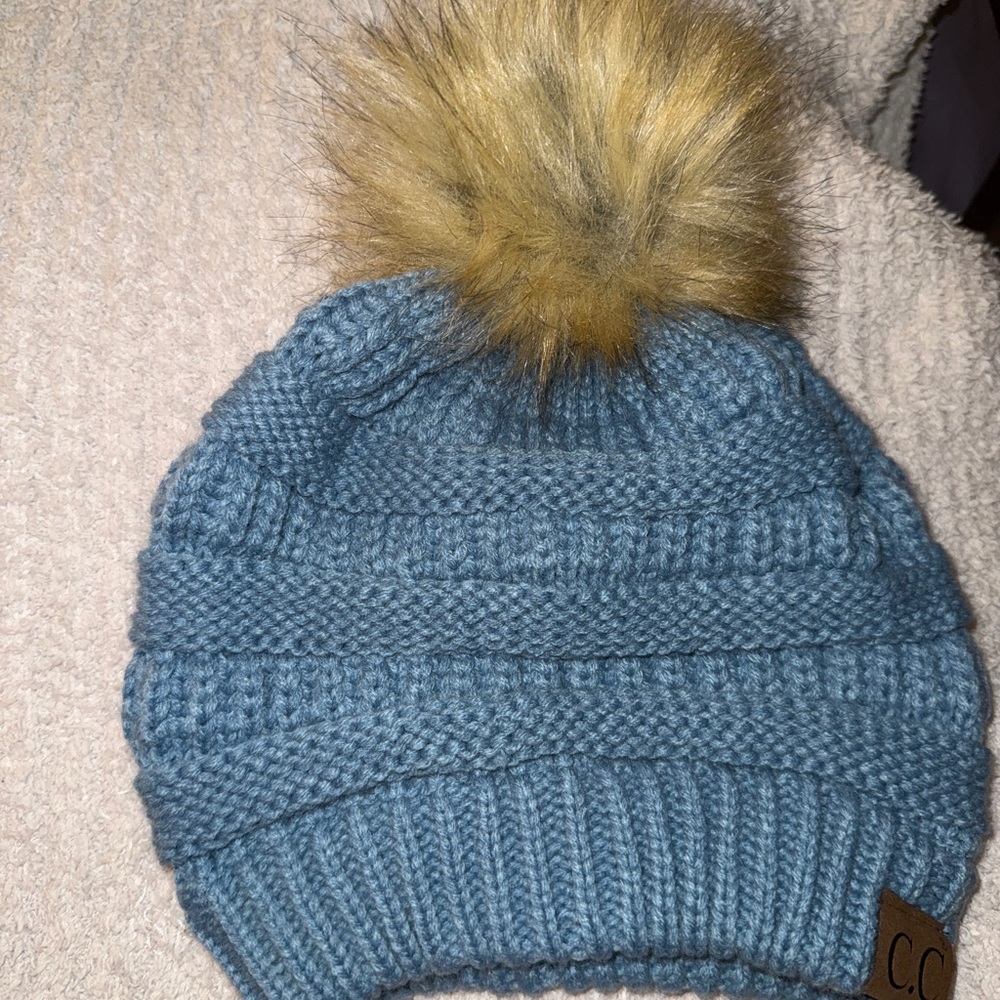 C.C K Blue Knit Beanie with Pom - Picture 4 of 7